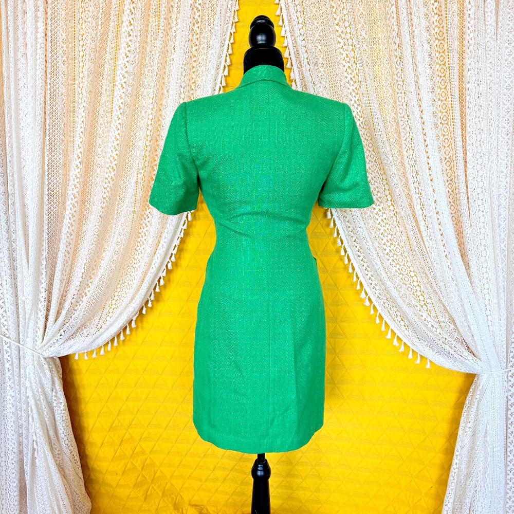 VTG 80s Kelly Green Double Breasted Blazer Power Dress Corporate Chic Kasper 4P - Picture 4 of 16